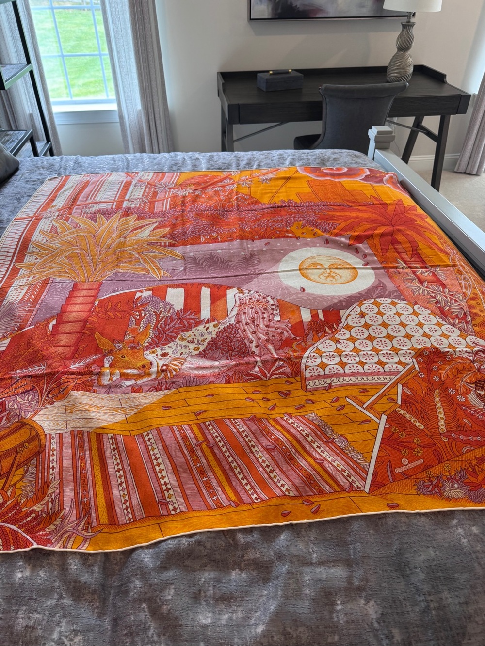Bold Orange Tiger Print Scarf Hermes Shawl - Picture 8 of 10